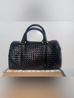 Vintage Ganson woven top handle satchel bag black with gold